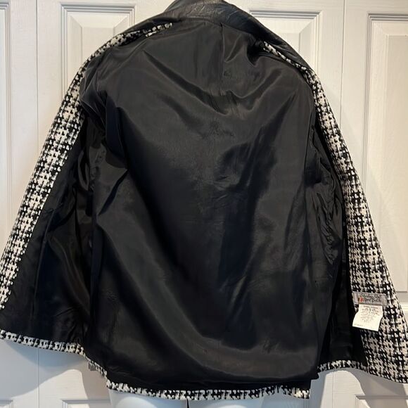Sterling Stall Sport‎ Wool Blend Leather Collar Black/White Blazer Size 14P - Picture 13 of 16